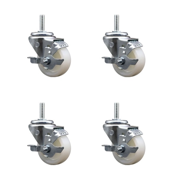 Service Caster 3 Inch Nylon Wheel Swivel 34 Inch Threaded Stem Caster Set with Brake SCC SCC-TS20S314-NYS-TLB-34212-4 - main